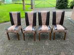 4 stoffen met lederlook eetstoelen / stoelen, Gebruikt, Bruin, Hout, Ophalen of Verzenden