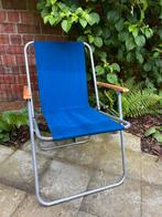 Chaise de plage pliante / transat vintage métal tissu bleu, Enlèvement ou Envoi