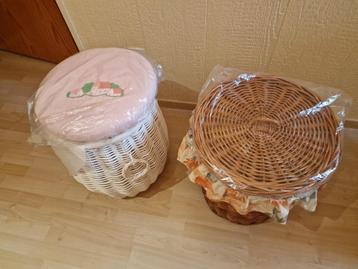 2 nouveaux paniers en osier (paniers à linge) - neufs, Neuf, Osier, Rond, Enlèvement