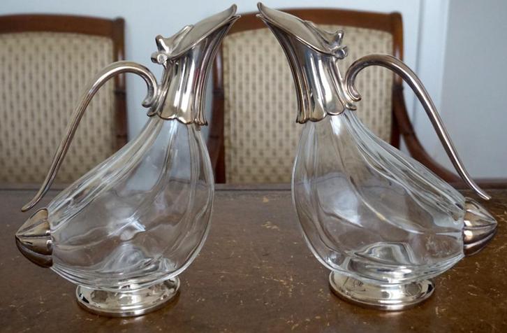 Paar verzilverde wijnkaraffen, 1960-70., Antiek en Kunst, Antiek | Woonaccessoires, Ophalen of Verzenden