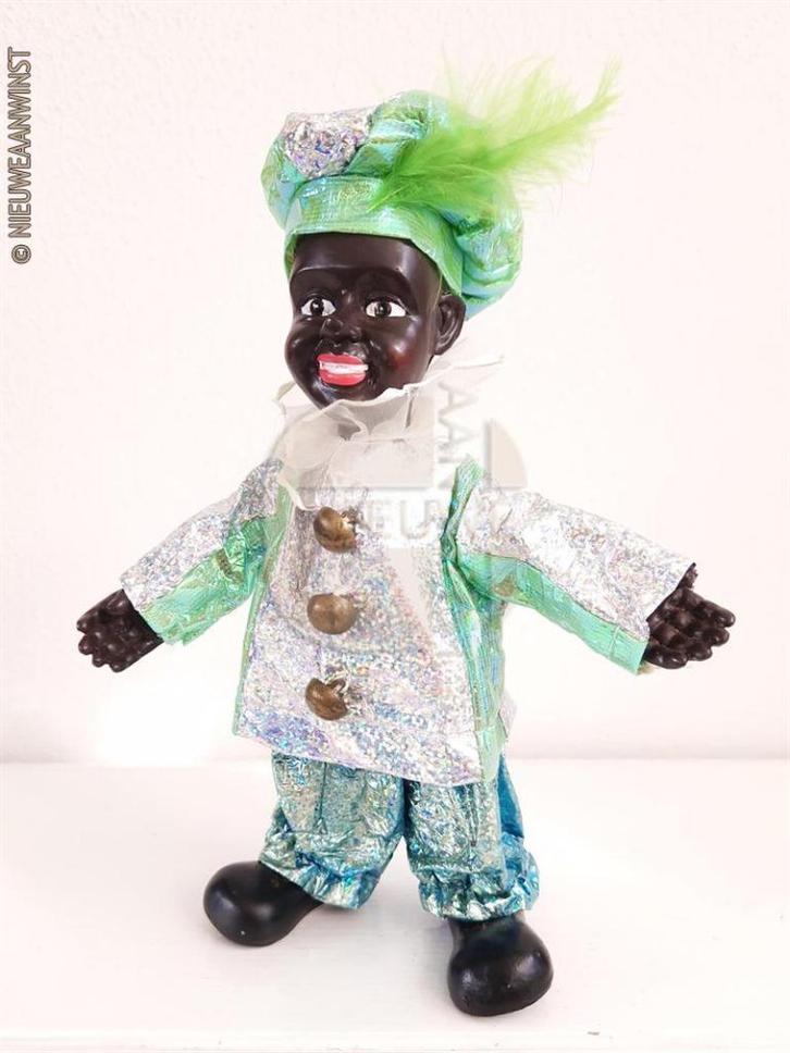 Authentieke etalage glitter zwarte Piet pop - 25cm, groen, Diversen, Sinterklaas, Verzenden