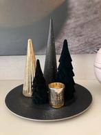 Plateau met 1theelicht en 4 kerstbomen goud/zwart ongebruikt, Diversen, Kerst, Ophalen of Verzenden, Nieuw
