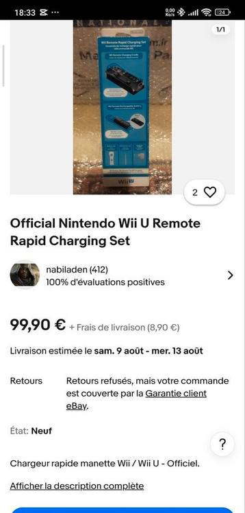 Chargeur rapide manette Wii U beschikbaar voor biedingen