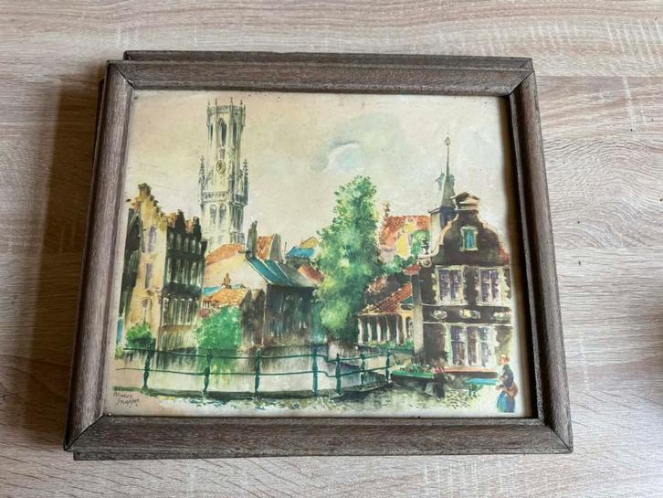 2 originele schilderijtjes en 1 potoodtekening van Gent, Antiek en Kunst, Kunst | Schilderijen | Klassiek, Ophalen