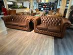 Originele Springvale chesterfield Salon 3+2 bruin leer, Ophalen of Verzenden