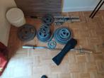 Set de disques olympiques en fonte + barre Z, Enlèvement, Comme neuf, Set d’haltères