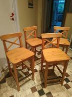 4 chaises hautes en bois (très bon état), Maison & Meubles, Comme neuf, 4 tabourets, Bois, Avec repose-pieds