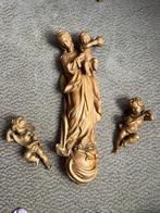 Mariabeeld jezus 61 cm hoog engelen 24 cm  houtsnijwerk, Antiek en Kunst, Ophalen of Verzenden
