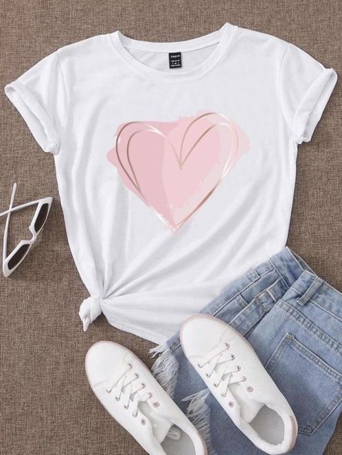 Wit tshirt met hartje van Shein - Maat medium, Kleding | Dames, T-shirts, Wit, Verzenden