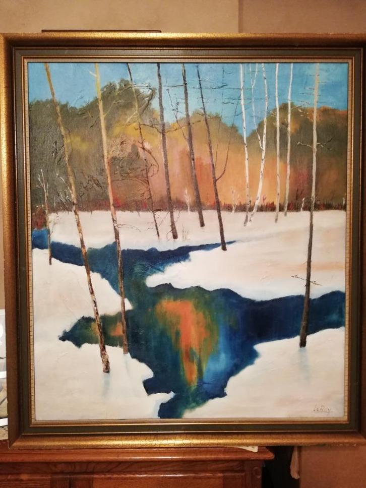 * A Leroy: schilderij: bevroren beekje, Antiek en Kunst, Kunst | Schilderijen | Klassiek, Ophalen