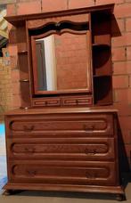 Massief houten dressoir met opzetstuk & spiegel - klassiek, Huis en Inrichting, Ophalen, Gebruikt, 100 tot 150 cm, Klassiek