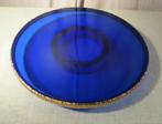 Prachtige Oude Blauw Glazen Taartschaal op voet - 30cm, Ophalen of Verzenden