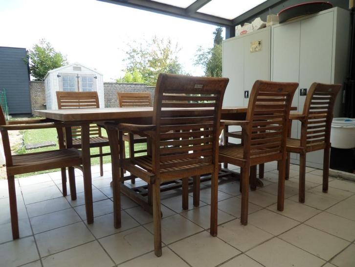 tuinmeubels, Tuin en Terras, Tuinsets en Loungesets, Gebruikt, Tuinset, Teakhout, 8 zitplaatsen, Eettafel, Stoel, Ophalen
