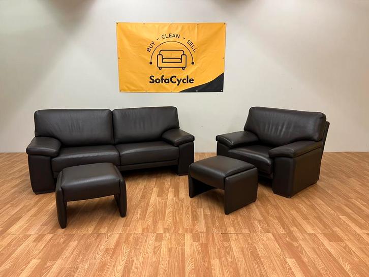 Chaise exclusive en cuir belge Demuynck avec poufs, Maison & Meubles, Canapés | Repose-pieds & Poufs, Comme neuf, Enlèvement ou Envoi