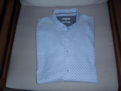 blauw shirt + ontwerp maat L, Kleding | Heren, Overhemden, Zo goed als nieuw, Halswijdte 41/42 (L), Blauw, Ophalen of Verzenden