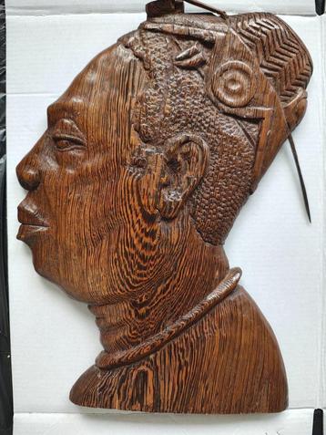 Houten sculptuur van het hoofdprofiel King Kuba Congo Art  beschikbaar voor biedingen