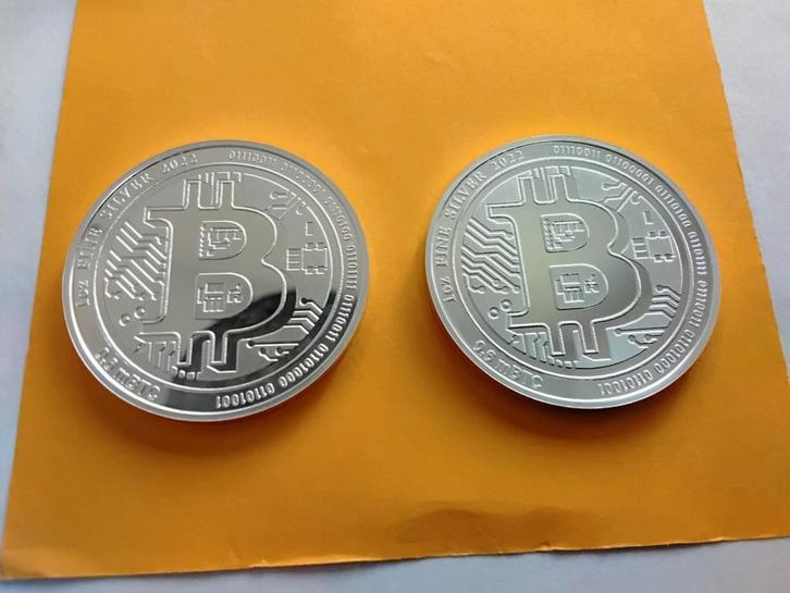 2X BITCOIN 2022 ZILVEREN MUNTEN 1 OUNCE NIEUW, Postzegels en Munten, Edelmetalen en Baren, Koper, Ophalen