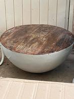 SALONTAFEL ROND MET MANGO HOUT EN ZINK, Ophalen, Zo goed als nieuw, Rond
