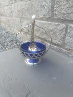Cobalt blauw glazen potje in verzilverde houder / lepel, Ophalen