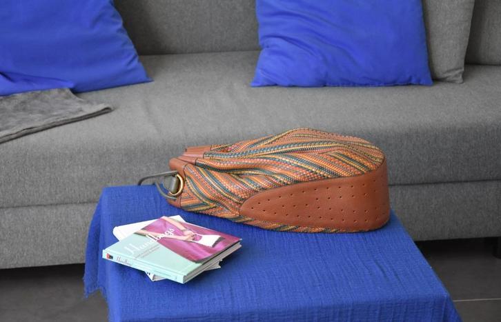Delvaux Tabarin GM in bruin multicolor Toile de Cuir, Handtassen en Accessoires, Tassen | Damestassen, Gebruikt, Schoudertasje