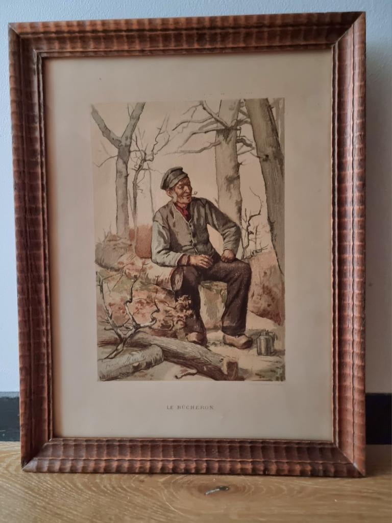 Chromolithografie Franz Meerts "De Houthakker" 1880., Antiek en Kunst, Kunst | Tekeningen en Fotografie, Ophalen of Verzenden
