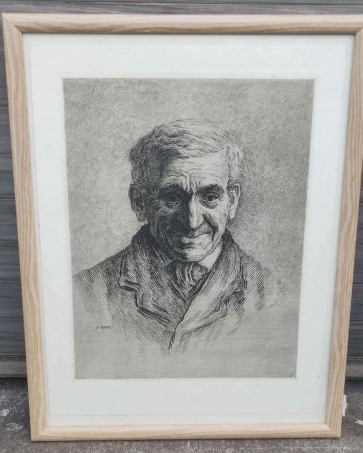 Gravure homme signe Alfred duriau, Antiek en Kunst, Kunst | Etsen en Gravures, Ophalen of Verzenden