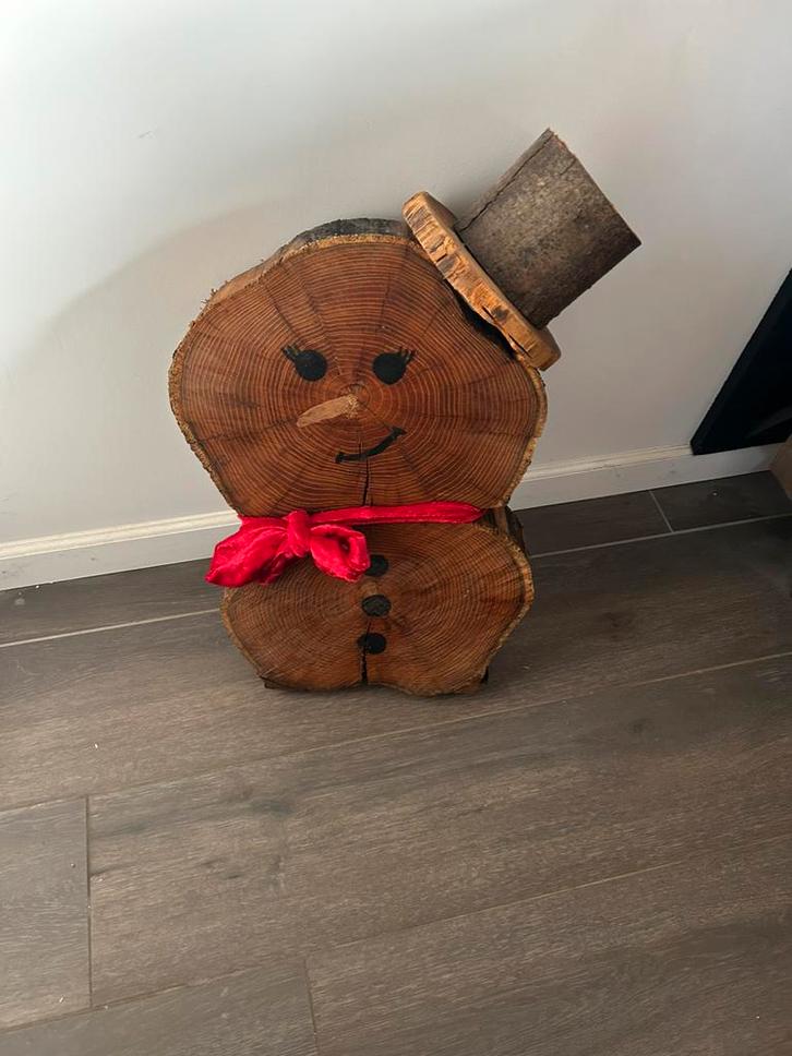 Houten sneeuwman//LEES OMSCHRIJVING, Diversen, Kerst, Zo goed als nieuw, Ophalen
