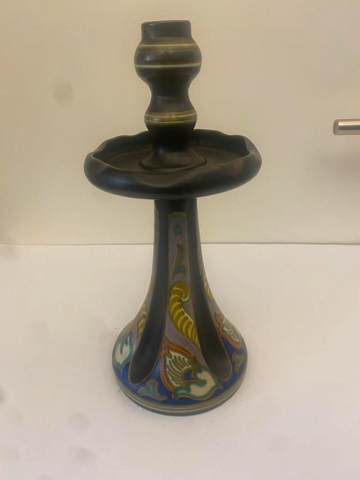 Antieke kandelaar van keramiek of aardewerk met een uniek., Antiek en Kunst, Antiek | Keramiek en Aardewerk, Ophalen of Verzenden