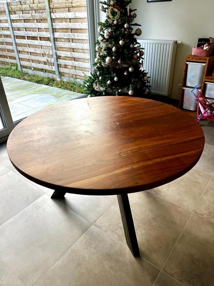 Ronde eettafel 6 personen - massief hout, Huis en Inrichting, Tafels | Eettafels, Gebruikt, 100 tot 150 cm, Vijf personen of meer