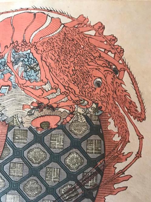 Japanse Houtsnede sunsho 1874-1911 Ukiyo-e Shrimp, Antiek en Kunst, Antiek | Overige Antiek, Ophalen of Verzenden