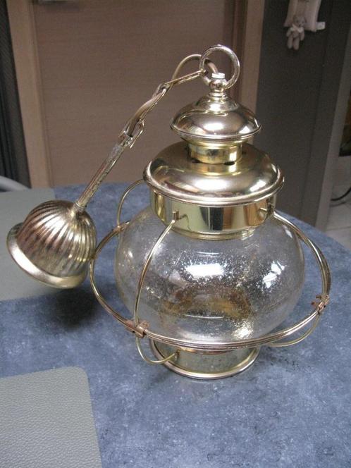 Hanglamp in Bootstijl messing en glas, Maison & Meubles, Lampes | Suspensions, Utilisé, Verre, Enlèvement ou Envoi