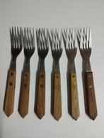 6 vorken met hout aan de steel kleur bruin en zilver, Ophalen, Zo goed als nieuw, Hout