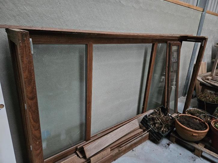 houten raam voor erker, Doe-het-zelf en Bouw, Raamkozijnen en Schuifdeuren, Gebruikt, Overige typen, Hout, 150 tot 225 cm, 225 cm of meer