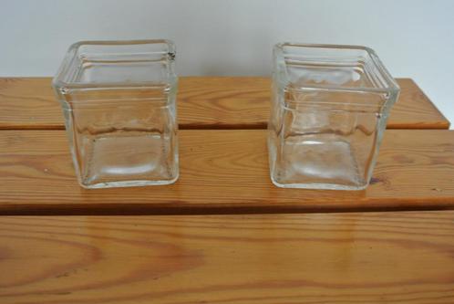 2 vierkante glazen cache-pots, Tuin en Terras, Bloempotten, Zo goed als nieuw, Overige materialen, Binnen, Minder dan 40 cm, Minder dan 25 cm