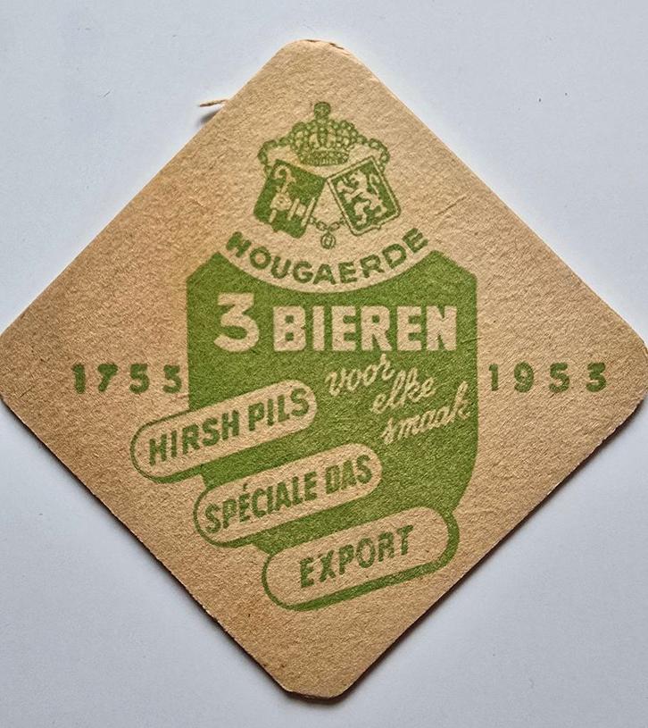 Hougaerde 1953 sous-bock bierviltje bierdeckel coaster, Collections, Marques de bière, Utilisé, Sous-bock, Enlèvement ou Envoi