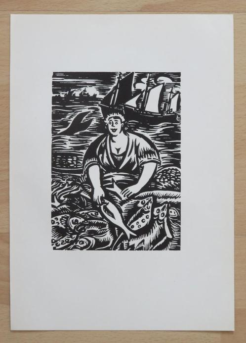 Houtsnede Frans Masereel: OOSTENDE: de Vistrap, Antiek en Kunst, Kunst | Etsen en Gravures, Verzenden