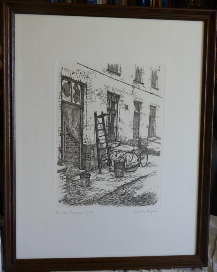 Lot etsen huiselijk tafereel & koertje -  paul van peteghem, Antiek en Kunst, Kunst | Etsen en Gravures, Ophalen of Verzenden
