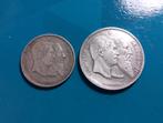 België 2 en 1 frank zilver Leopold II 1830 - 1880, Zilver, Ophalen of Verzenden, Losse munt, Zilver