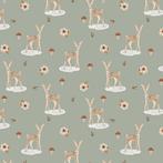 Jersey stof digital sweet deer, sage., 120 cm of meer, Ophalen of Verzenden, Katoen, Nieuw