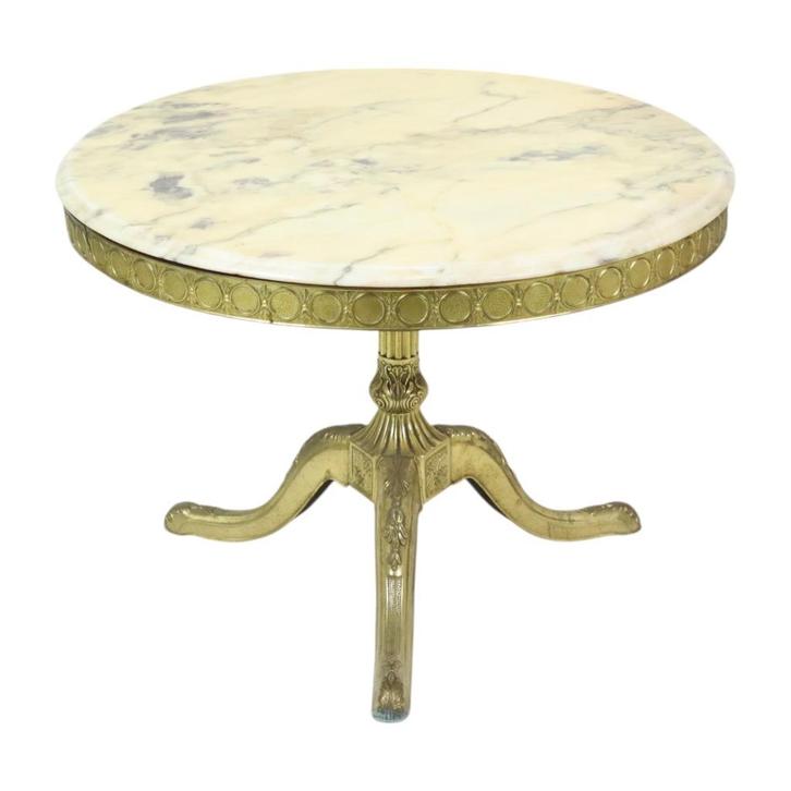 Mid Century Ronde Marmeren Salontafel Bijzettafel Messing, Antiek en Kunst, Curiosa en Brocante, Ophalen