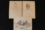 Paul Daxhelet. Lot de 3 dessins., Antiek en Kunst, Ophalen of Verzenden