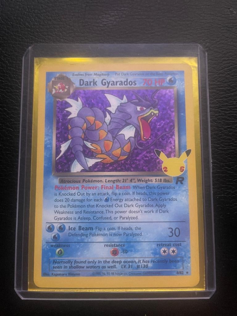 Pokémon Card Dark Gyarados 25th Anniversary, Ophalen of Verzenden, Zo goed als nieuw, Losse kaart, Foil