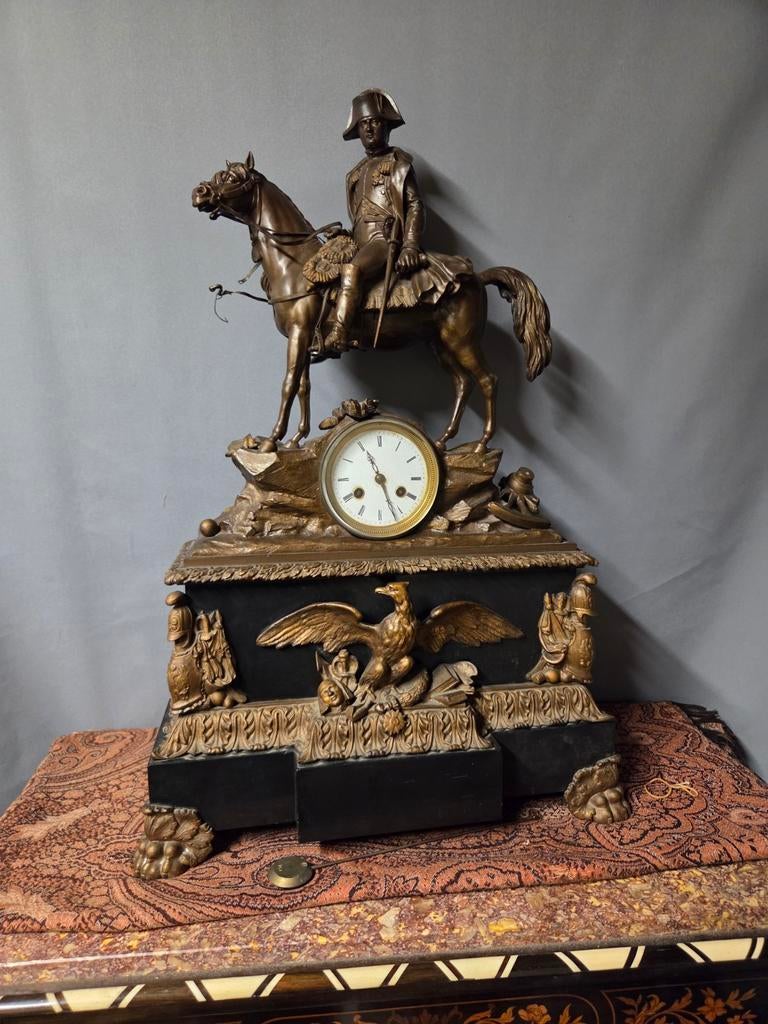 Zeer mooie grote bronzen klok Napoleon te paard, Antiek en Kunst, Antiek | Klokken, Ophalen