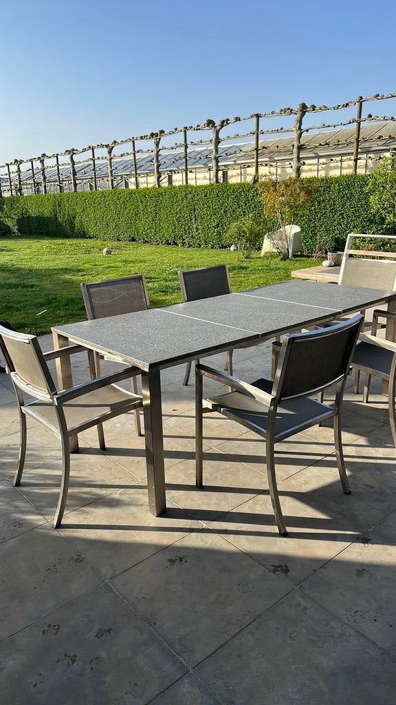 Tuintafel met 6 stoelen, Tuin en Terras, Ophalen, Inox, Gebruikt, 8 zitplaatsen