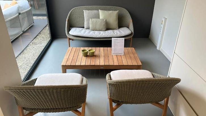 Tribu Elio Lounge set, Jardin & Terrasse, Ensembles de jardin, Utilisé, Sets de jardin, Bois de teck, 5 places, Banque, Table d'appoint