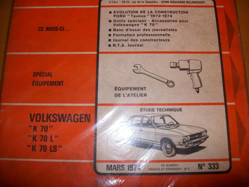 revue technique volkswagen K70 de 1970-1974, Enlèvement ou Envoi