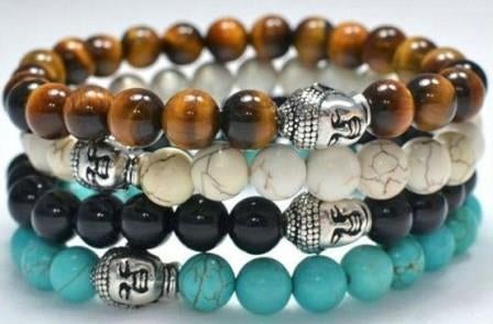 Armband in 3 kleuren met zilverkleurige Boeddha-kraal, Handtassen en Accessoires, Armbanden, Ophalen of Verzenden, Nieuw, Blauw