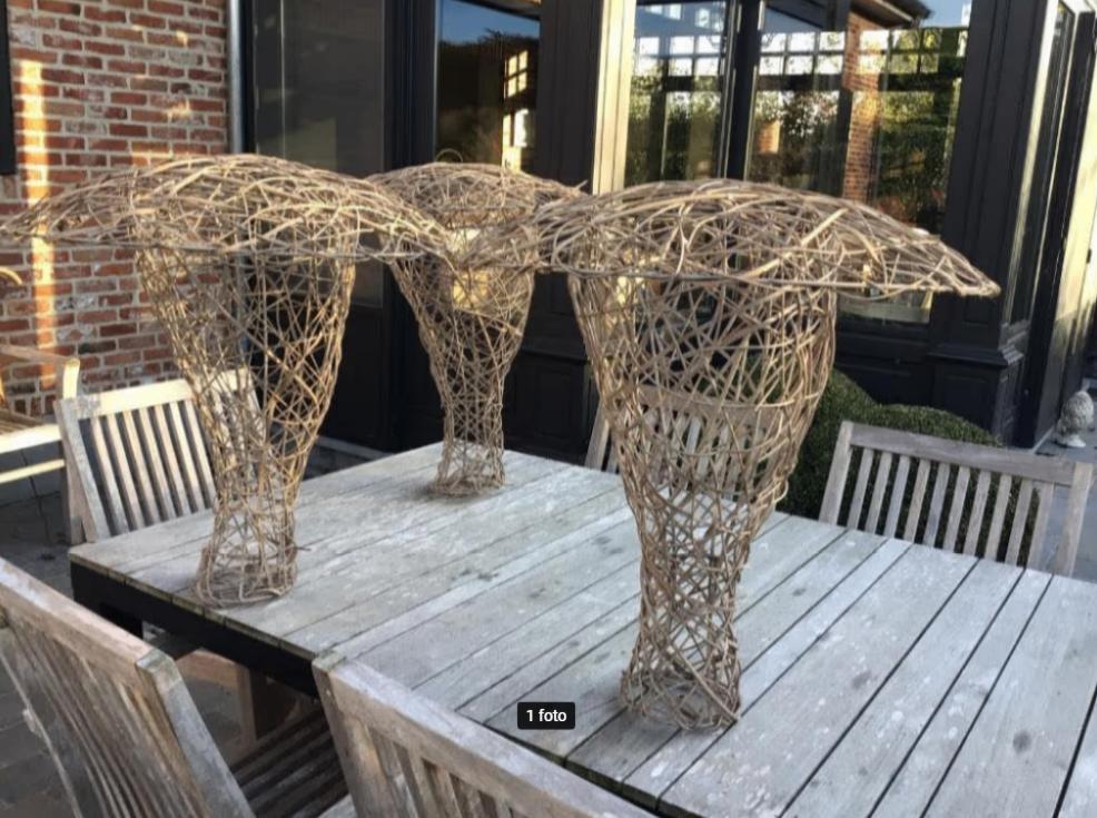 Decoratie champignons in riet en ijzer, Tuin en Terras, Ophalen of Verzenden, Zo goed als nieuw