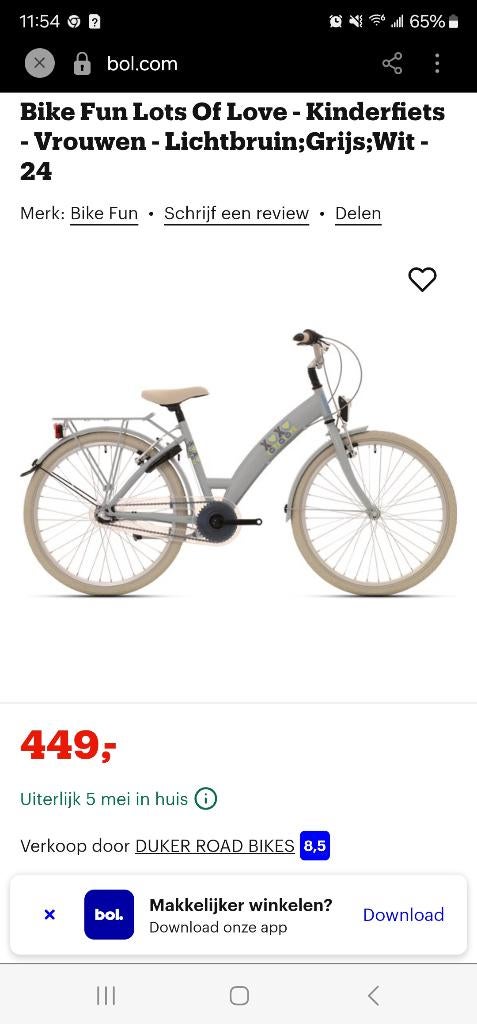 meisjesfiets/vélo fille, Vélos & Vélomoteurs, 24 pouces, Frein à rétropédalage, Comme neuf, Enlèvement