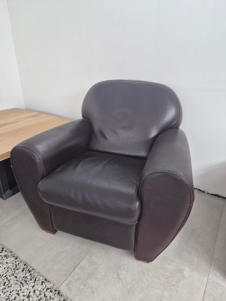 2X Canapés CLUB en cuir brun  bon état, Maison & Meubles, Fauteuils, Cuir